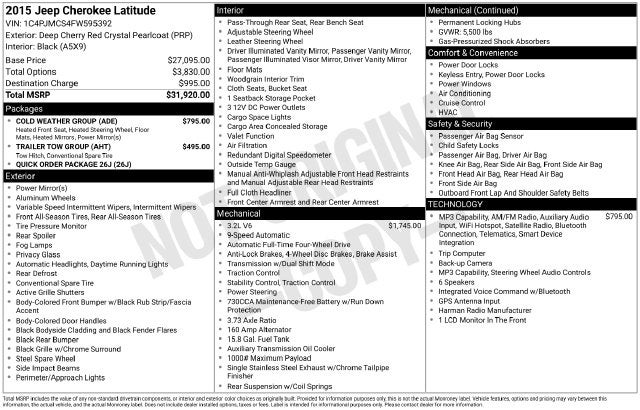 2015 Jeep Cherokee Latitude w/ TOW PKG
