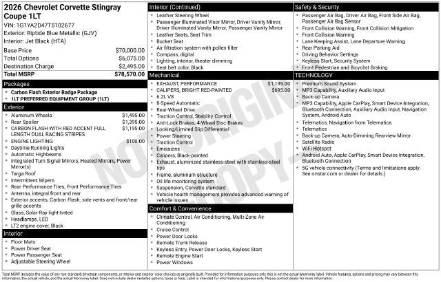 2026 Chevrolet Corvette Stingray w/ HIGH WING SPOILER