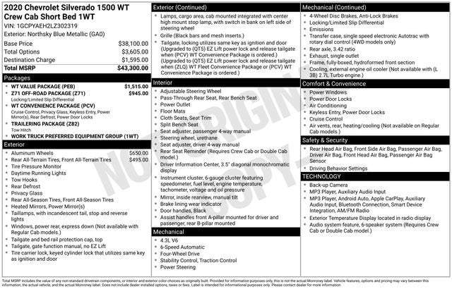 2020 Chevrolet Silverado 1500 WT w/ ONE OWNER