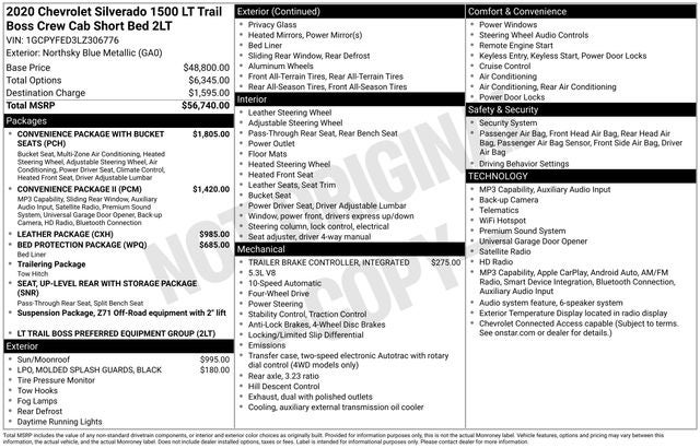 2020 Chevrolet Silverado 1500 LT Trail Boss w/ PWR SUNROOF