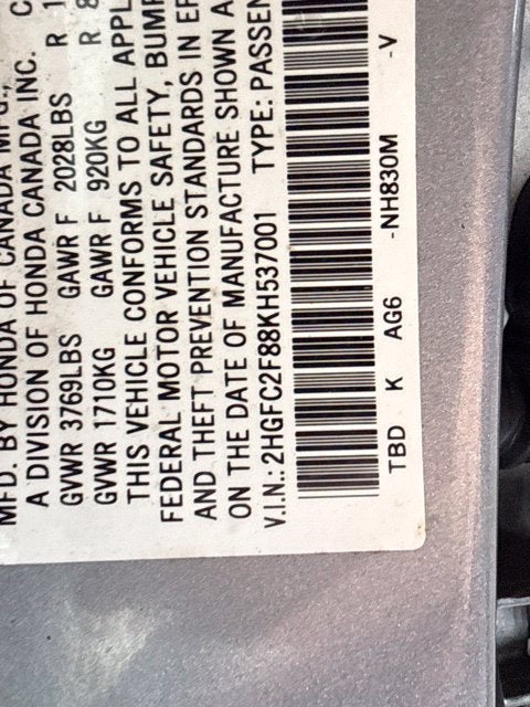 2019 Honda Civic Sport w/ REMOTE START
