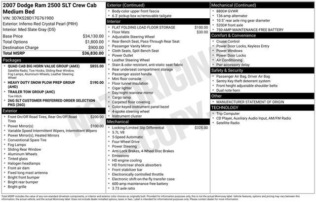 2007 Dodge Ram 2500 SLT w/ 5.7l HEMI V8 ENGINE