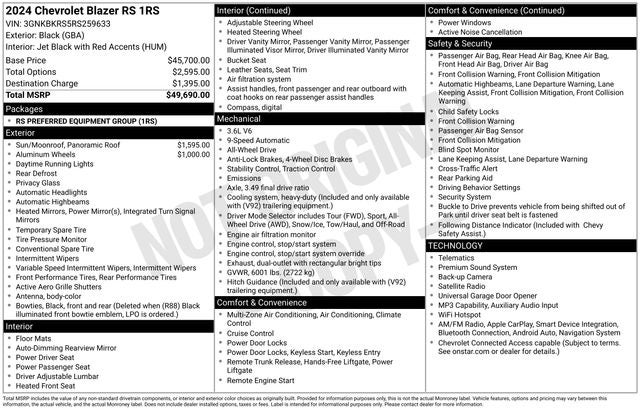 2024 Chevrolet Blazer RS w/ PANO ROOF