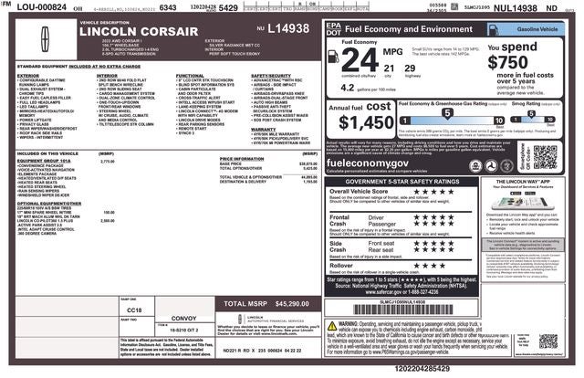 2022 Lincoln Corsair Standard w/ COOLED LEATHER