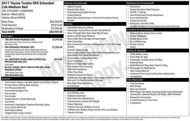 2017 Toyota Tundra SR5 w/ XM RADIO