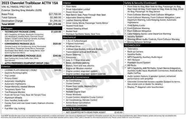 2023 Chevrolet TrailBlazer ACTIV w/ ADAPTIVE CRUISE