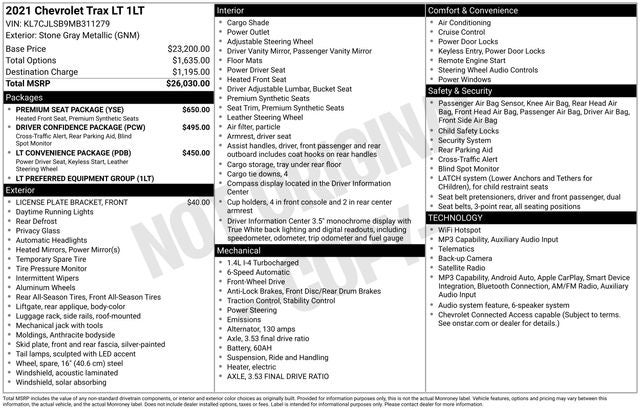 2021 Chevrolet Trax LT ONE OWNER