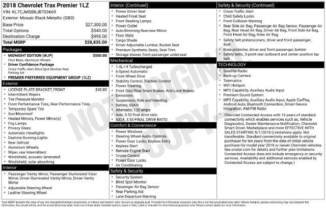 2018 Chevrolet Trax Premier MIDNIGHT EDITION