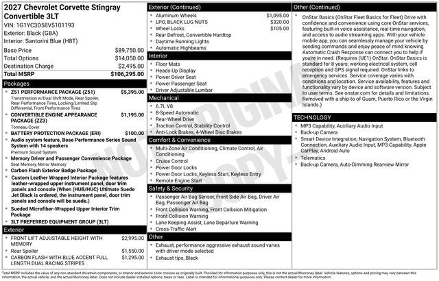 2027 Chevrolet Corvette Stingray 3LT