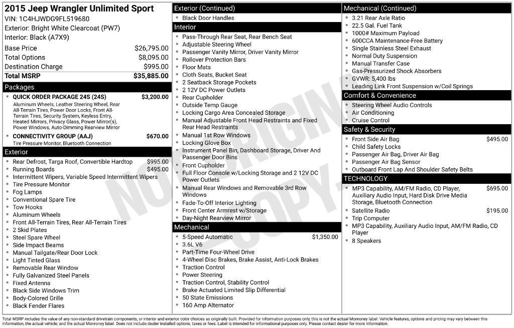 2015 Jeep Wrangler Unlimited Sport