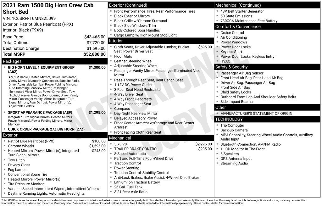 2021 RAM 1500 Big Horn Crew Cab 4x4 5'7" Box
