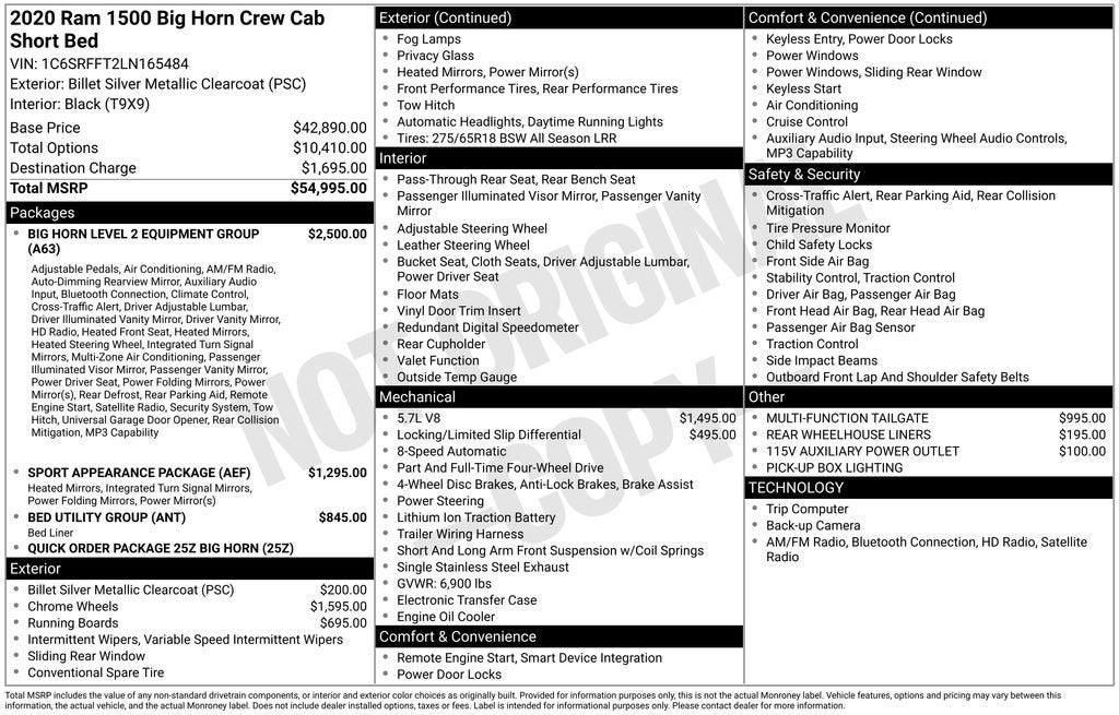 2020 RAM 1500 Big Horn Crew Cab 4x4 5'7" Box