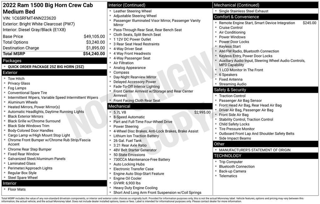 2022 RAM 1500 Big Horn Crew Cab 4x4 6'4" Box