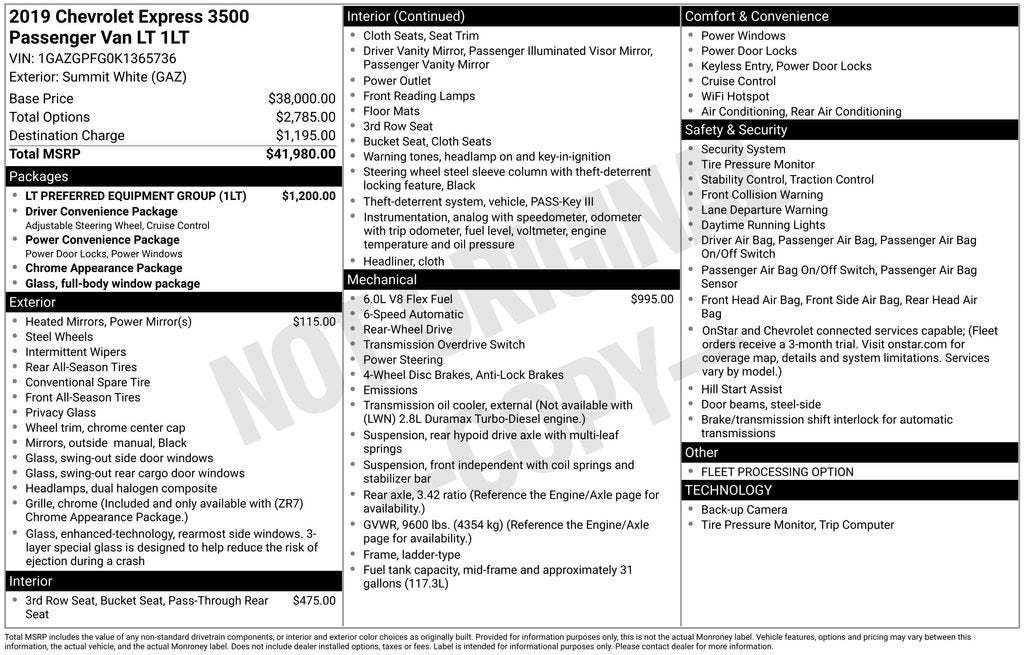 2019 Chevrolet Express Passenger 3500 LT