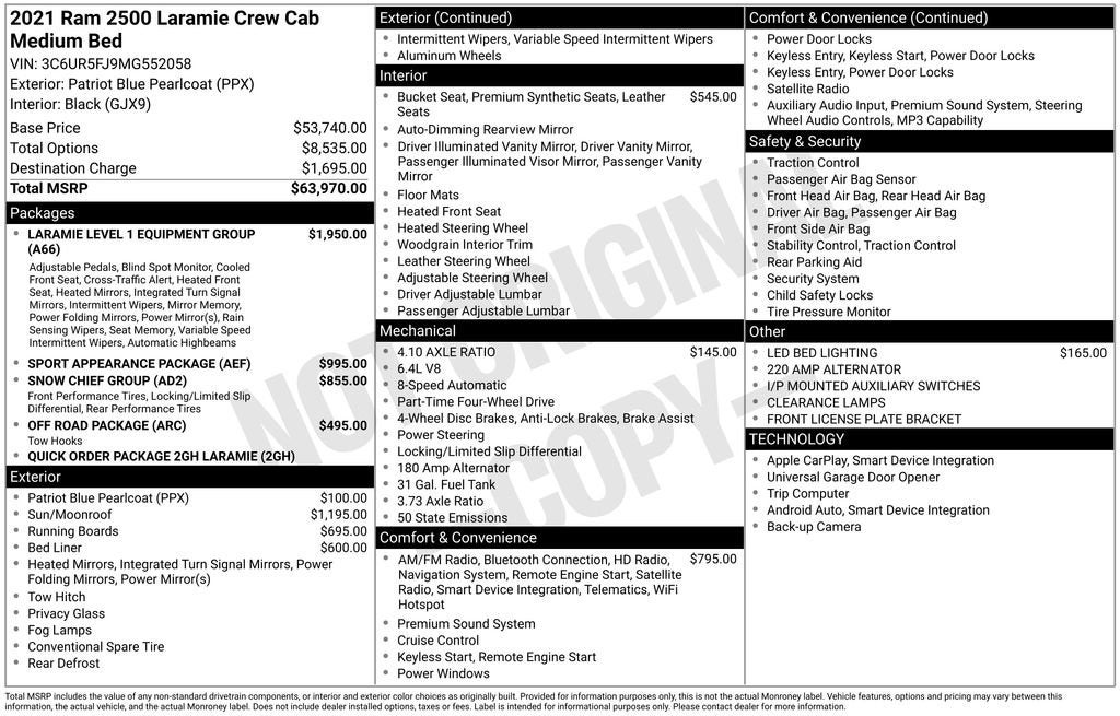 2021 RAM 2500 Laramie Crew Cab 4x4 6'4" Box