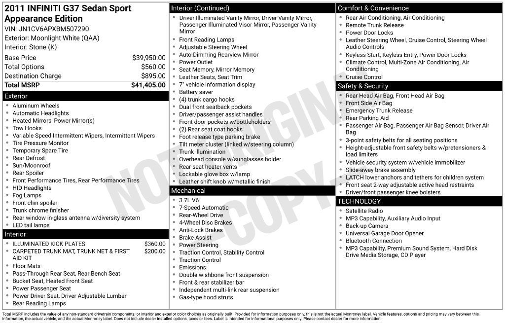 2011 INFINITI G37 Sport Appearance Edition