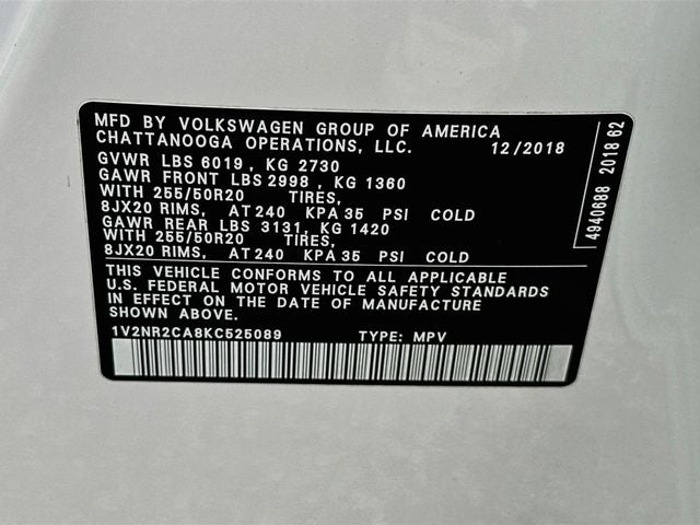 2019 Volkswagen Atlas SEL Premium 4Motion