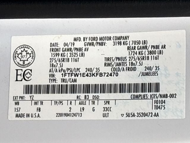 2019 Ford F-150 XLT W/ SPORT PKG